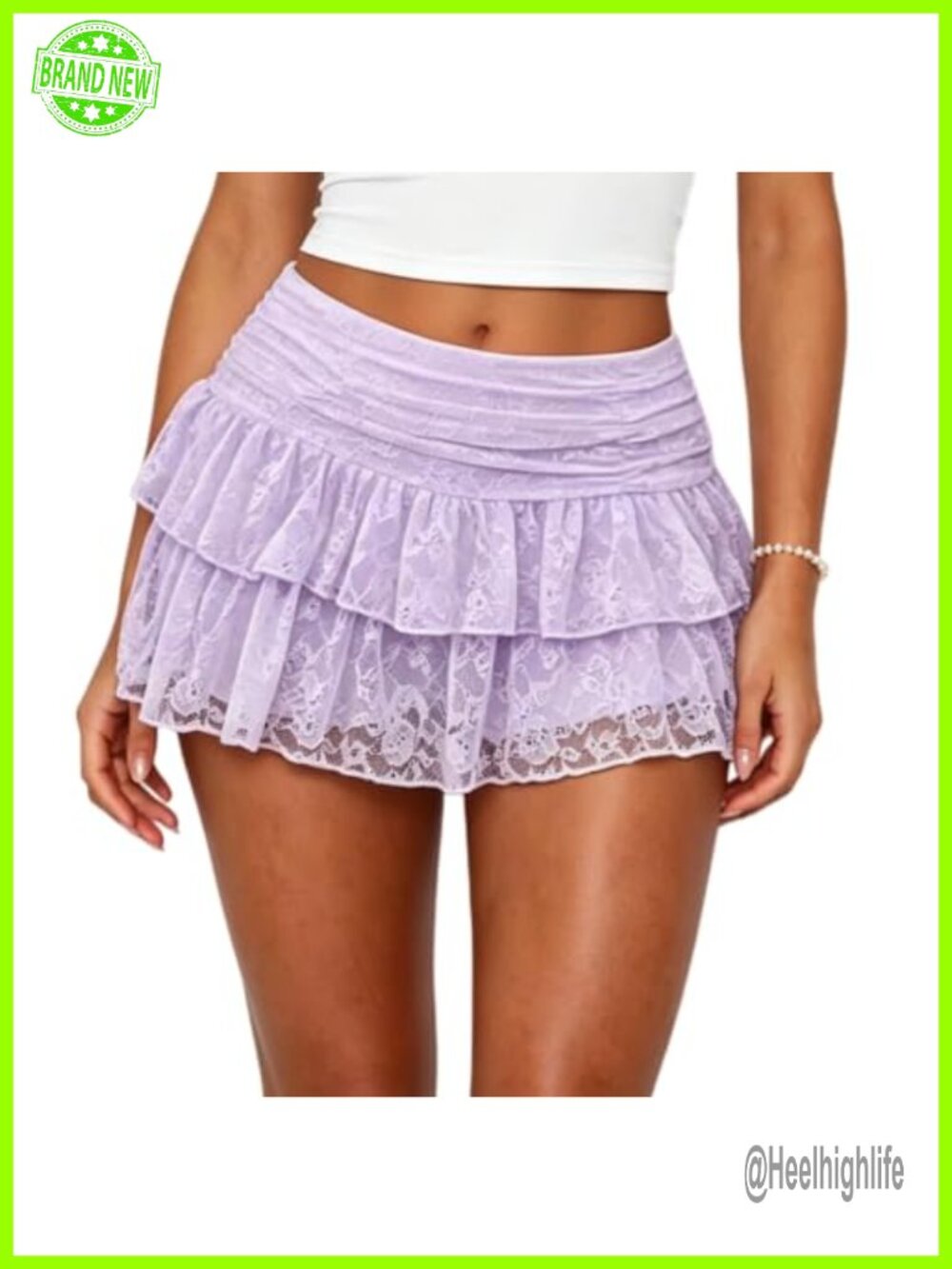 Lace Mini Skirt Low Rise Ruffle A Line Flowy Womens Skirt